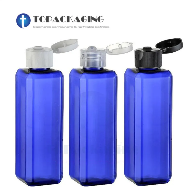 

30PCS*100ML Flip Screw Cap Bottle Blue Square PET Plastic Refillable Empty Shower Gel Essential Oil Shampoo Cosmetic Container