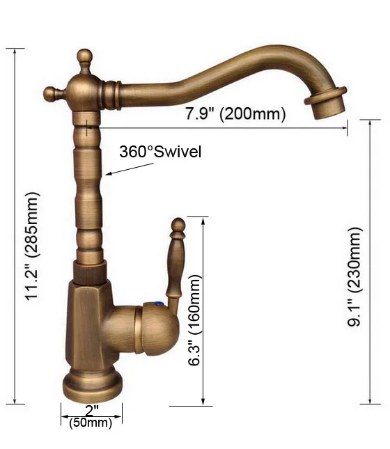 Antique Brass Single Lever Handle Swivel Kitchen Bathroom Sink Basin Faucet Mixer Taps aan036
