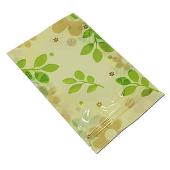 

DHL 500Pcs/lot Wholesale Green Leaf Design Zipper Packing Bag with Clear Window Plastic Food Snack Zip Lock Packaging Pouch