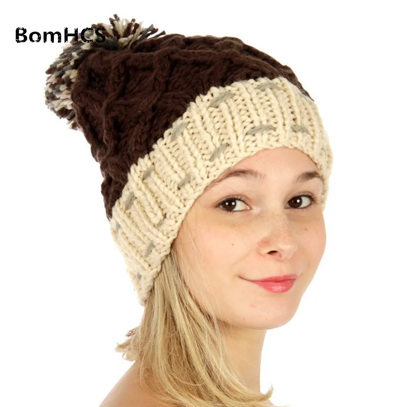 

BomHCS 100% Handmade Knitting Winter Warm Hat Selection Pom Pom Basic Beanie