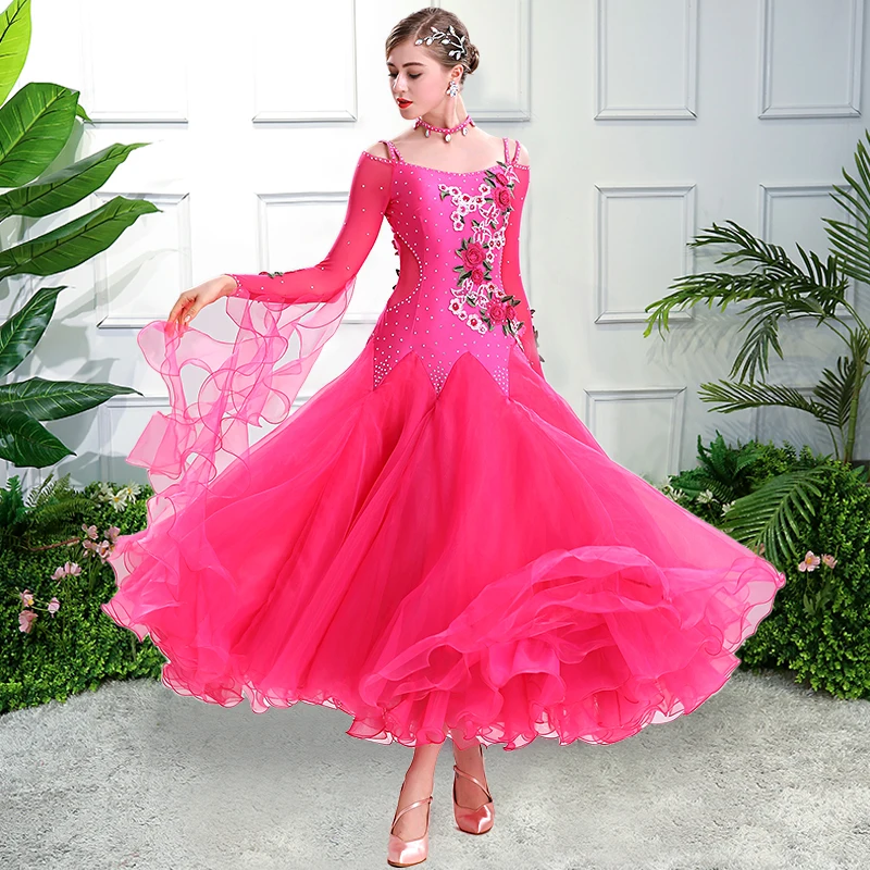 Women V-back Pink Ballroom Dress Standard Plus Size Ballroom Dance Costume  Viennese Waltz Dress Foxtrot Dance Wear Quickstep - AliExpress 200000532