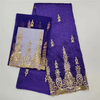 

2019 African George Lace Fabric With Sequins Indian Lace Fabric With stones For Nigeria Wedding Dress Silk Lace Fabric 5+2yards