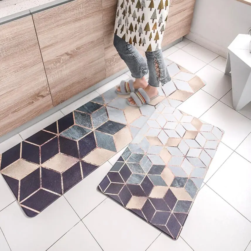 INS Fashion PU Leather Kitchen Floor Mats Oil-Proof Waterproof Long Strip non-slip Foot Mats Metal Wind Mat Home strip Carpet INS Fashion PU Leather Kitchen Floor Mats Oil-Proof Waterproof Long Strip non-slip Foot Mats Metal Wind Mat Home strip Carpet