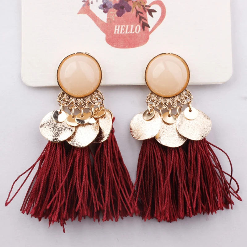 

2019 Ethnic Bohemia Women Dangle Tassel Earrings Summer Round Resin Drop Earrings for Women Fashion Jewelry Pendientes oorbellen