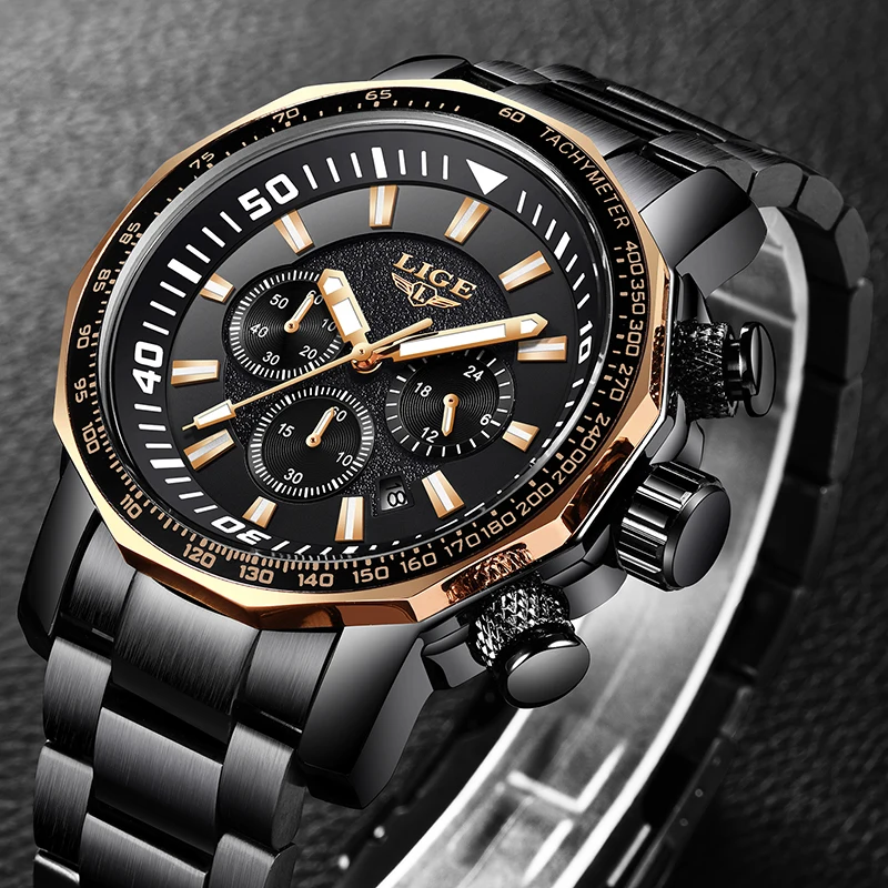2019 LIGE Mens Watches Top Brand Luxury Sport Quartz All Steel Clock Male Military Waterproof Chronograph Date Relogio Masculino