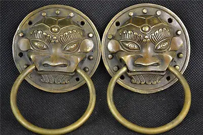 

A Pair Medicine old China Decorated Handwork Copper Carving Dragon Exorcism Door Holder NRR 2pcs Garden BRASSroom