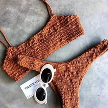 2019 Sexy Bikini Set Women Swimsuit Bikini Backless Swimwear Low Waist Bathing Suit Female Bandage Bikini burgundy sexy backless self tie bikini set