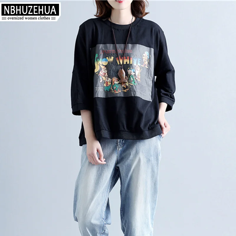 5XL 6XL 2017 Harajuku Негабаритных Женщины Толстовки Кофты Kawaii Одежда Мультфильм Черный