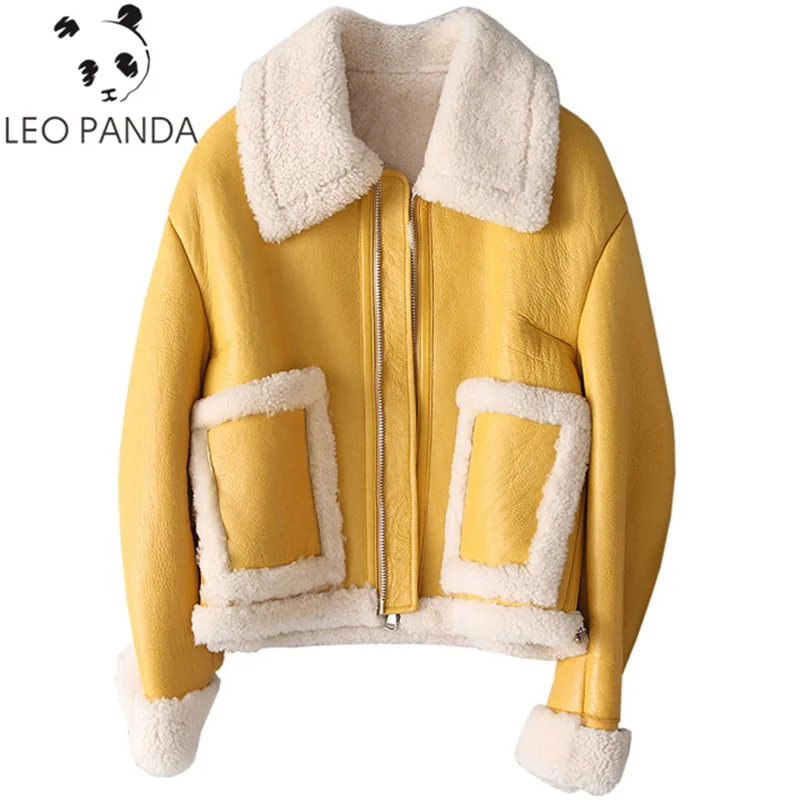

2019 Women Winter Genuine Leather Jacket Female Natural Sheep Fur Jacket Sheepskin Coat Real Leather With Shearling Trim Jacket