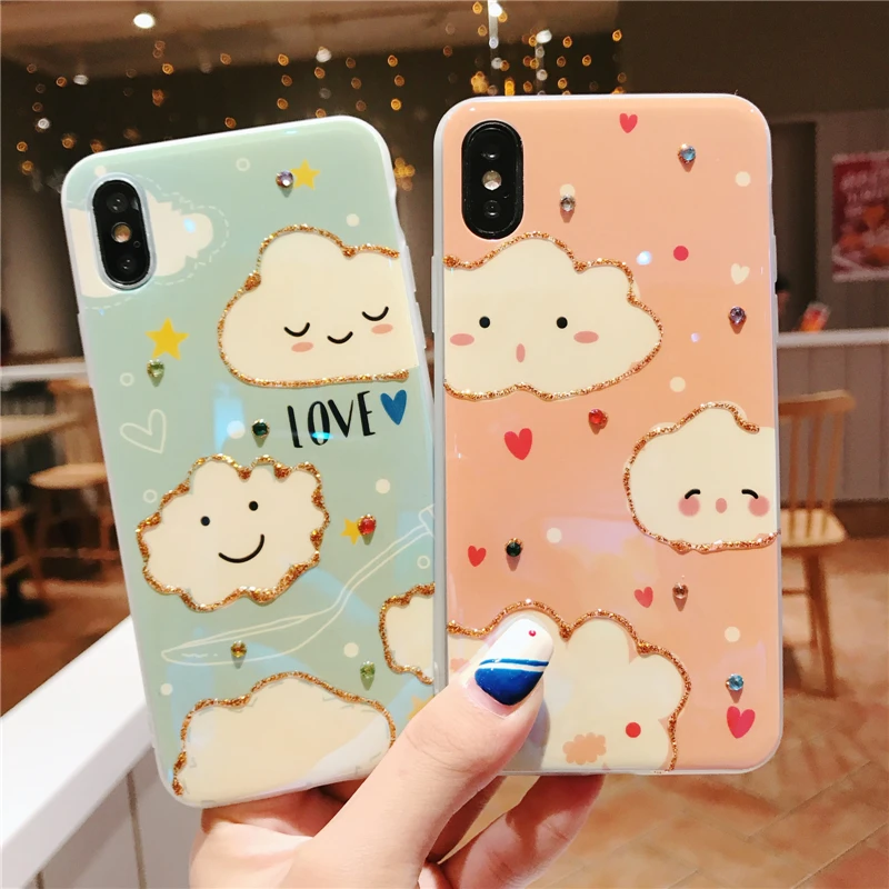 

smile cloud phone case for Iphone 6 6S 7 8 Plus X XR XS MAX silicone cute glitter phone back cover fundas capa cases