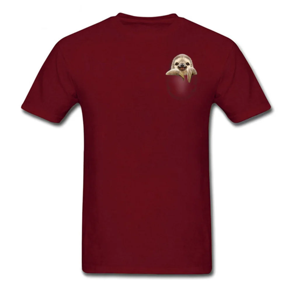 POCKET SLOTH Summer T Shirt Short Sleeve for Men Pure Cotton Summer/Fall Crew Neck Tshirts Simple Style T-Shirt Rife POCKET SLOTH Chest maroon