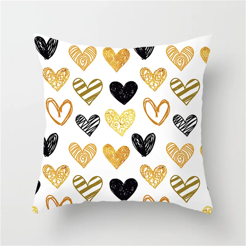 

Fuwatacchi Gold Heart Printed Cushion Cover Geometric Striped Pillow Cover Decor Throw Home Sofa Wedding Decoration Pillow Case