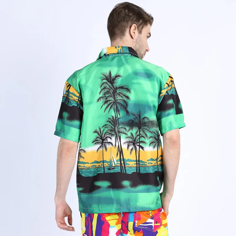 Мужская пляжная рубашка Aloha мужская гавайская рубашка с коротким рукавом с принтом пальмы летние быстросохнущие рубашки часть сёрфинга праздник