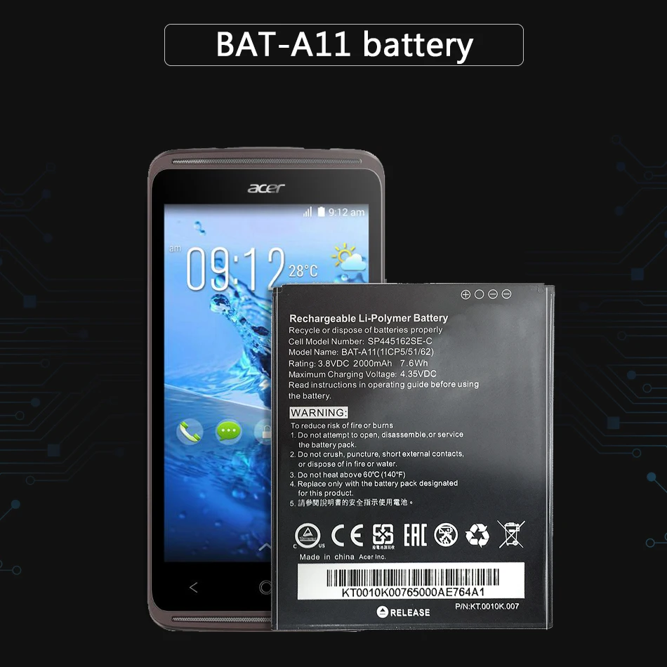 YKaiserin BAT-A11 запасная батарея для мобильного телефона для acer Liquid Z410 T01 Z330 BAT A11 2000mAh безопасный полимерный литий-ионный аккумулятор