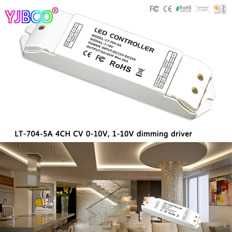 

LTECH LT-704-5A ; DC12 -24V 4CH CV 0-10V, 1-10V to PWM Dimming Driver 5A X 4 CH MAX 20A for led rgbw strip single color tape