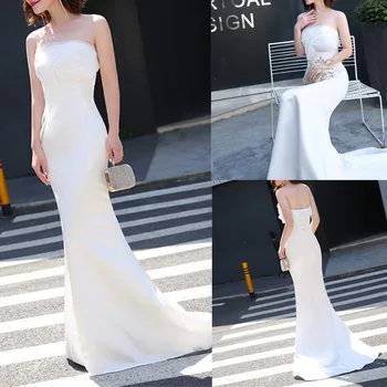 

Strapless Mermaid Wedding Dress Long Sleeveless Bridal Gowns White Simple Ruffled Wedding Party Dresses