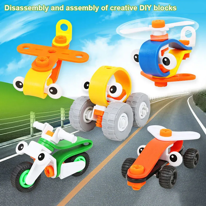 

Children DIY Assembled Disassembled Plastic Toys Cartoon Cars Aircraft Motorcycle Kid Toy FJ88