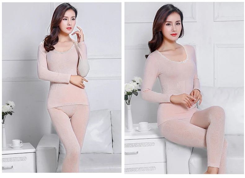 Queenral Sexy Warm Thermal Underwear Women Winter Thermal Underwear Seamless Long Johns Breathable Ladies Slim Underwears Sets  23