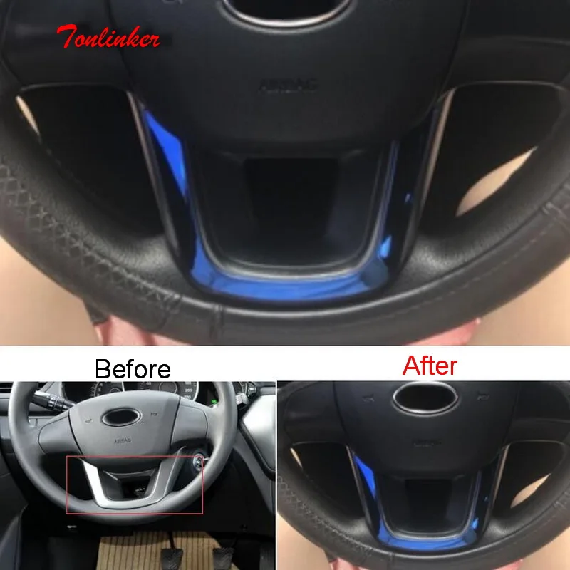 

Tonlinker Cover Case Sticker For KIA K2 RIO 2011-14 Car Styling 1 pcs Stainless Steel the Steering Wheel Panel Cover Sticker