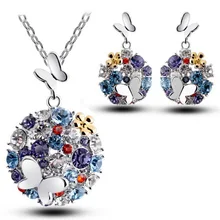 Изысканный горный хрусталь ожерелье с бабочкой из кристаллов серьги наборы модные свадебные ювелирные изделия набор Рождественский валентинки подарок