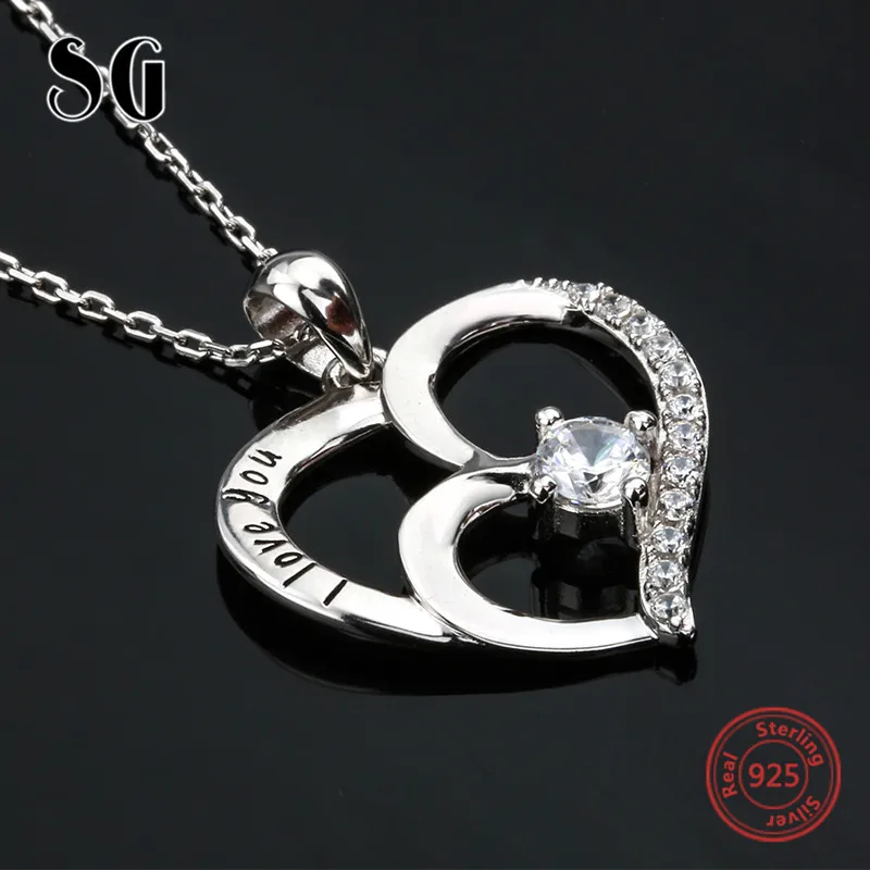 

100% 925 sterling silver love heart shape I love you chain pendant&necklace with CZ diy fashion jewelry making for lover gifts