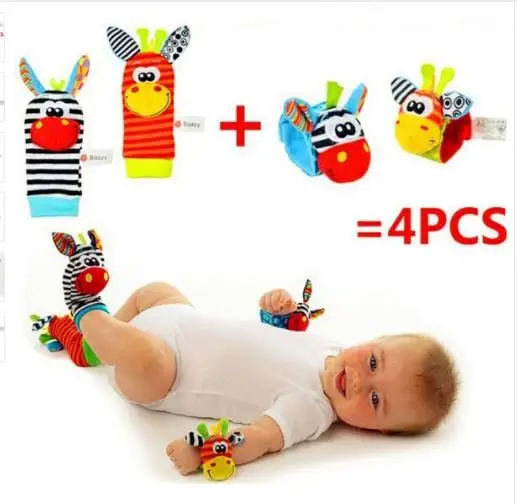 

Cartoon Baby Wrist Socks Toys Animal Wrist Stripe Foot ring Socks gift Bracelet Foot Rattles Garden Protect Wrist 0-24M