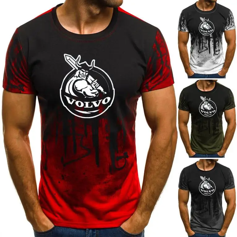 

Volvo Print t-shirt men Men Gradient Color Short Sleeve Beefy Muscle Basic Solid Blouse Tee Shirt TopCasual t-shirt men Cotton