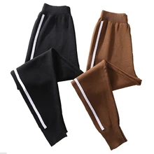 Autumn Knitted Harem Pants Women Women's Drawstring Wide Leg Pants Outdoor Comfy Casual Elastic Waist Pants with Pockets