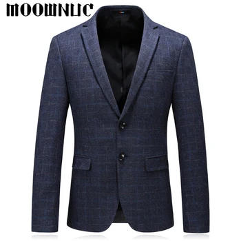 

Fashion Blazer Winter Autumn Lattice Groomsman Smart Casual Coat High-grade Blue Brand Classic Leisure Suit Gentleman Formal