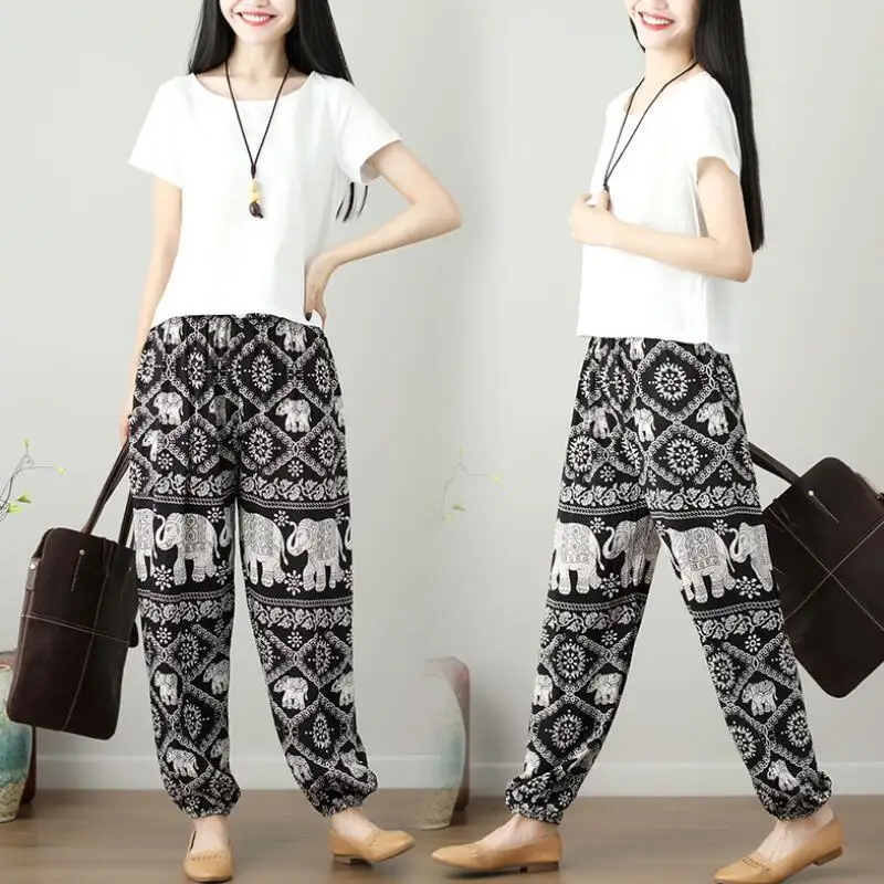 

wide leg pants women Summer loose elephant print beach large size casual pants streetwear trousers women Fashion multicolor