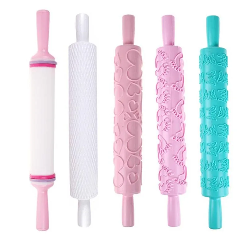 

Non-Stick Fondant Rolling Pin Embossing Cake Dough Roller Decorating 37*5CM Cake Roller Crafts Plastic DIY Baking Kitchen Tools