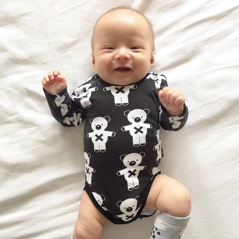

TinyPeople Black bear Cartoon bebe Bodysuit Boys Girls Jumpsuit Baby Clothing Autumn Bobo Choses 100% Cottons kids Friend&Gift