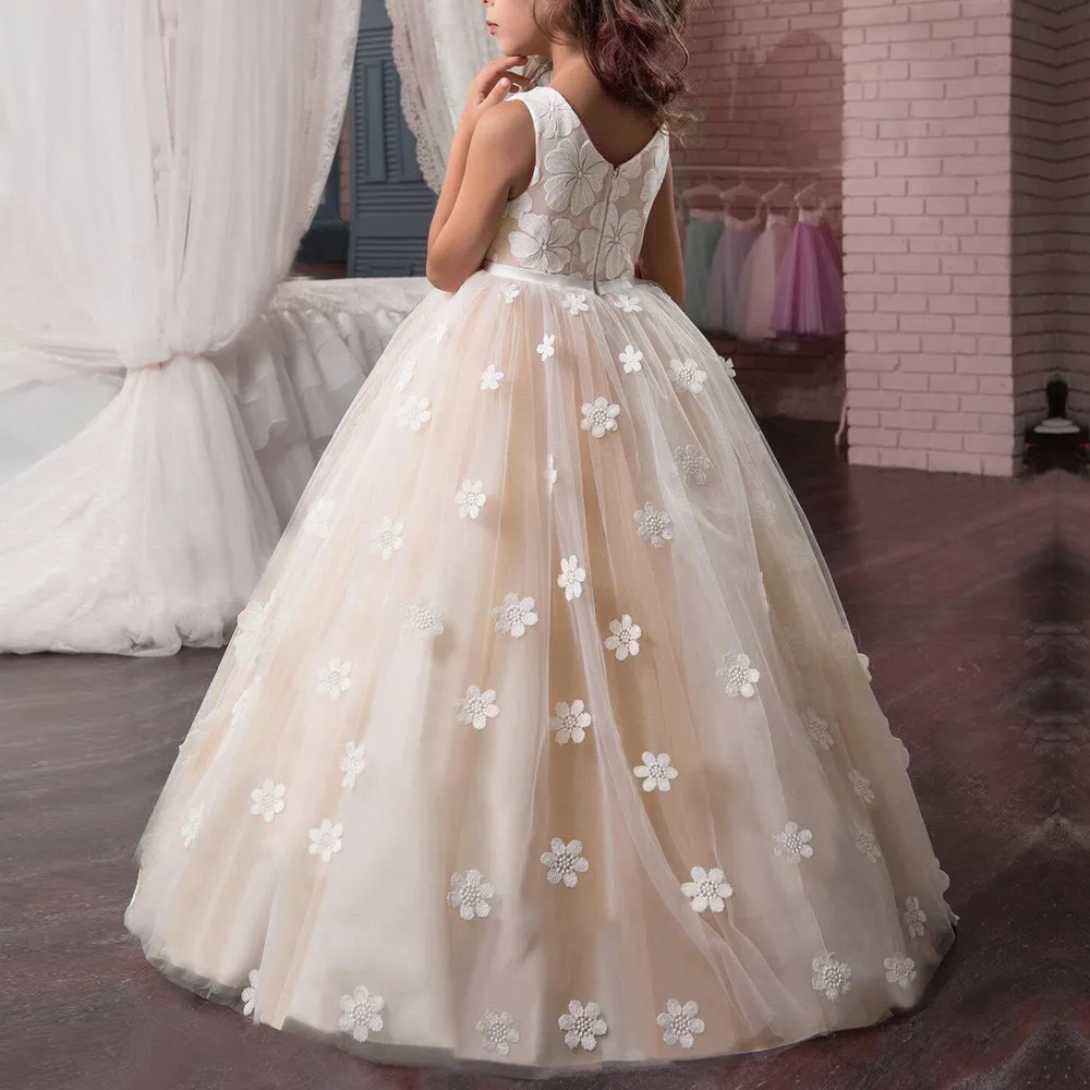 3-14Y Girls Princess Dress Baby Flower Girl Kids Wedding Party Long Stage Performance Ball Gown Dresses Children Vestidos S9169
