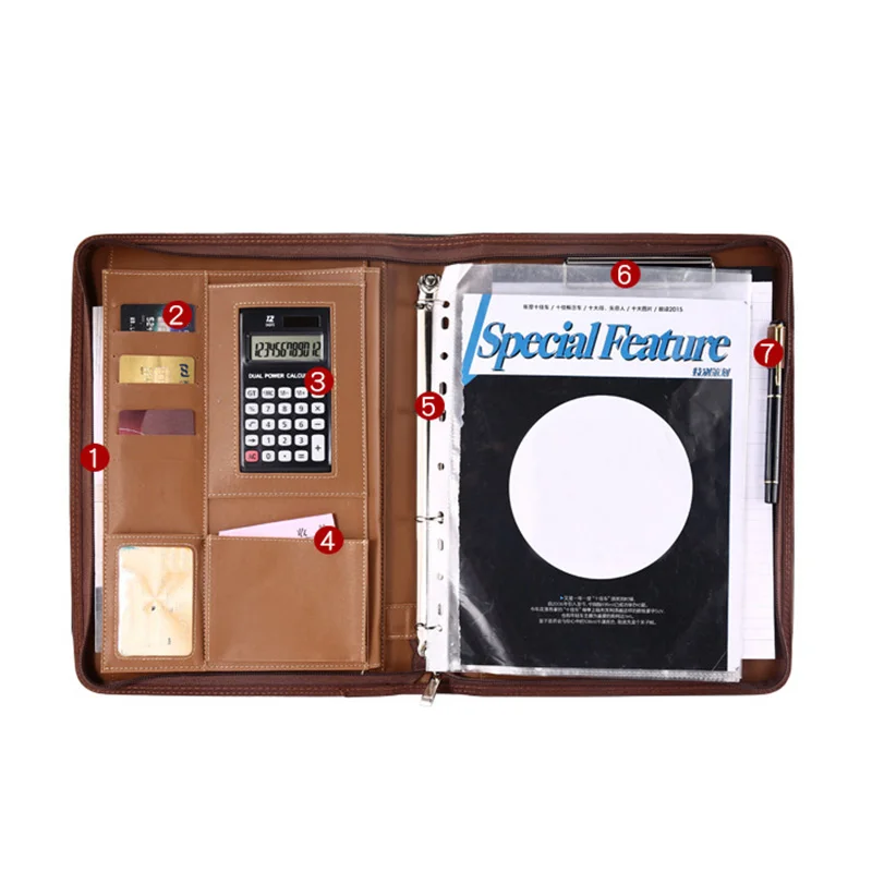 

HOT A4 Multifunctional Folder PU Leather Zipper Bag for Notebook Business Travel BUS66
