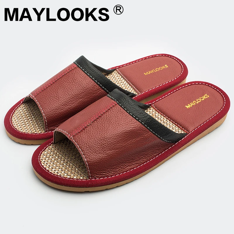 

Ladies Slippers Spring And Summer Genuine Leather Rubber Home Indoor Slip Non-slip Woman Slippers 2018 New Tb007