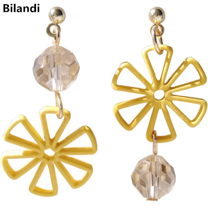 

Stylish simple geometry with asymmetric flower glass beads fancy drop earrings