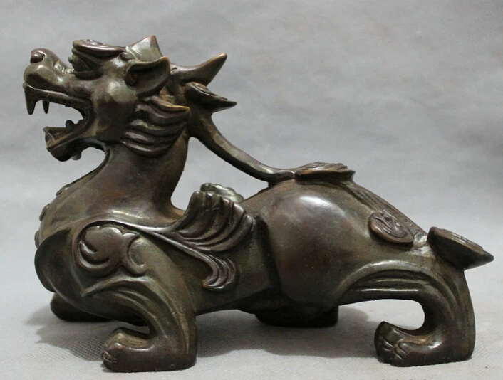

song voge gem S3738 9" Chinese Bronze FengShui Kylin PiXiu Dragon Head Statue Animals Sculpture