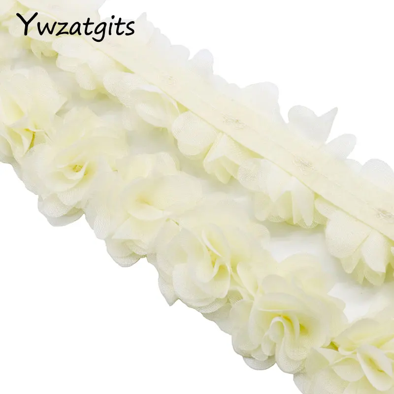 1 ярд 10 цветов цветок 3D 5 см шифон кружевная отделка Лента ткань для аппликации шитье свадебное платье украшения аксессуары YV0101