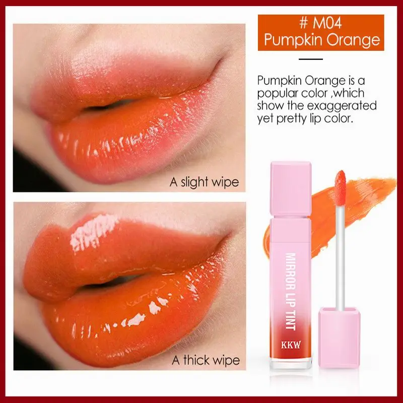 

KKW Moisturizing and moisturizing mirror lipstick Cute lipstick for students Mirror lip makeup Pumpkin orange Retro Red