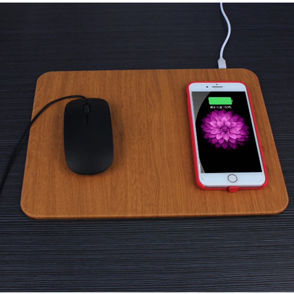 

HIPERDEAL 5W Wireless Charging USB PU+Wooden Mouse/Mice Pad For PC Laptop 30x22CM 19Apr17
