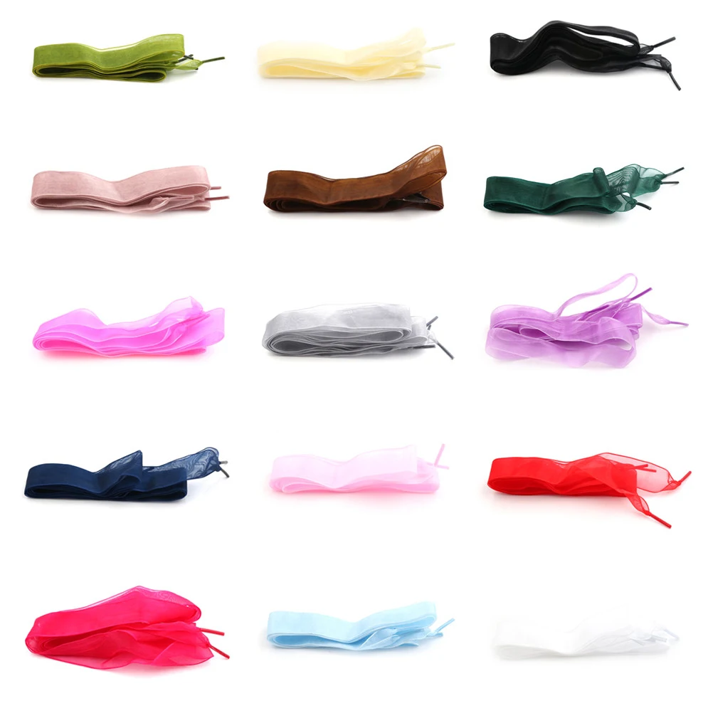 

1Pair Silk Satin Shoestrings 110CM Width 2.5cm Flat Ribbon Shoe Laces Sneakers Sport Shoes Lace Bow Fashion Women Shoelaces