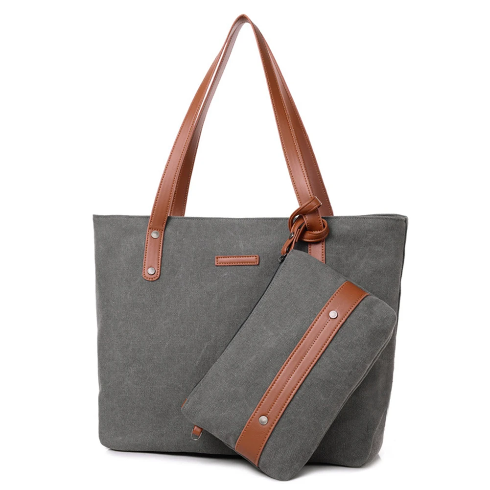 

Zipper Shoulder Fashion Large Capacity Simple Women Handbag Durable Mother Son Casual Shopping Gift Travel Canvas Two-piece