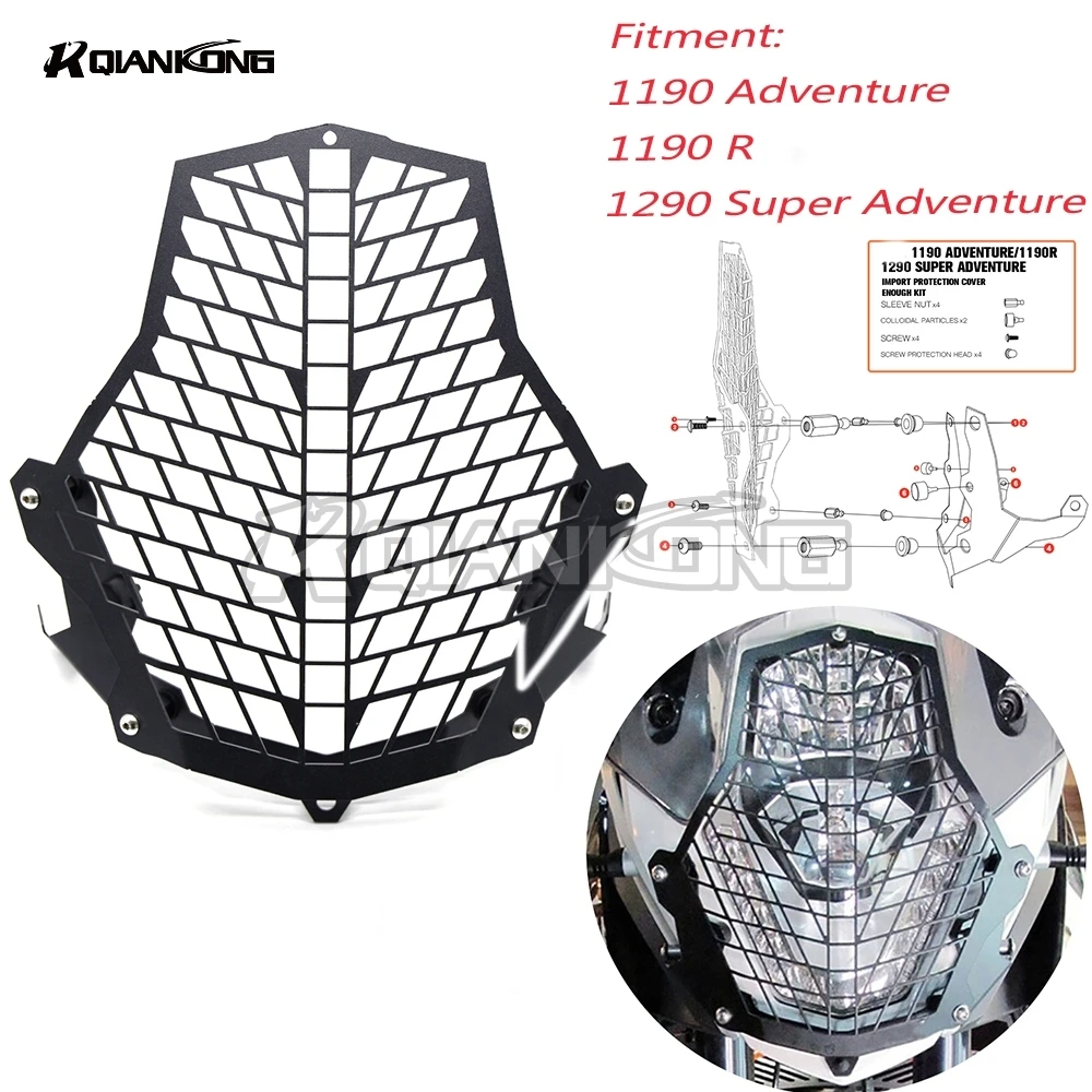 R QIANKONG For KTM 1190 Adventure Headlight Guard Front Lamp Headlight Protector cover grill Stainless Steel 1190Adventure LOGO
