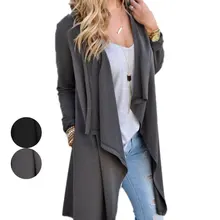 Модные женские туфли Кардиган с длинным рукавом Нерегулярные Длинный тонкие свободные зауженное пальто впору верхняя одежда на осень, топы, H8