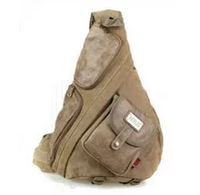 Al aire libre de La Vendimia Retro sola correa de pecho masculino mochila de viaje de lona de cuero de LA PU hombres go-bag Tactical sling bolsas Triangulares