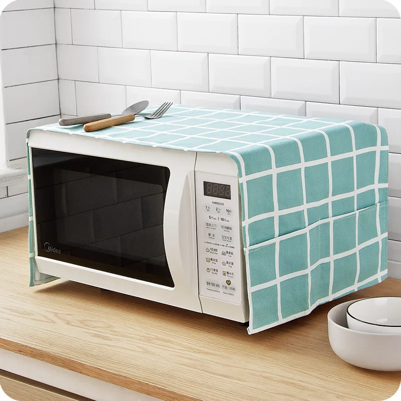 

Romantic style Cloth Microwave oven cover with 2 side storage pouch Stereo organization bags for kitchen accessories