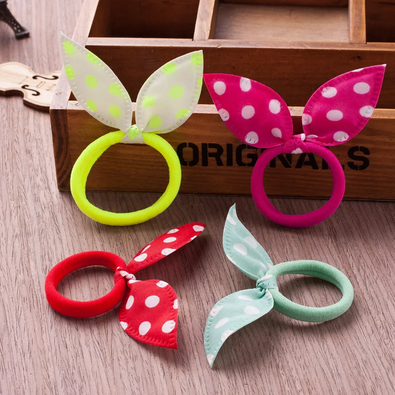 10Pcs/lot Children Hair Band Cute Polka Dot Bow Rabbit Ears Headband Girl Kids Ponytail Holder Accessories | Аксессуары для одежды