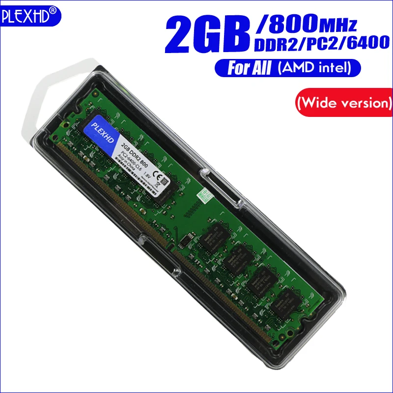 PLEXHD 2 Гб 2 Гб DDR2 PC2-6400 800 МГц для настольных ПК DIMM PC2 6400(широкая версия) Оперативная память(для intel amd) полностью совместима