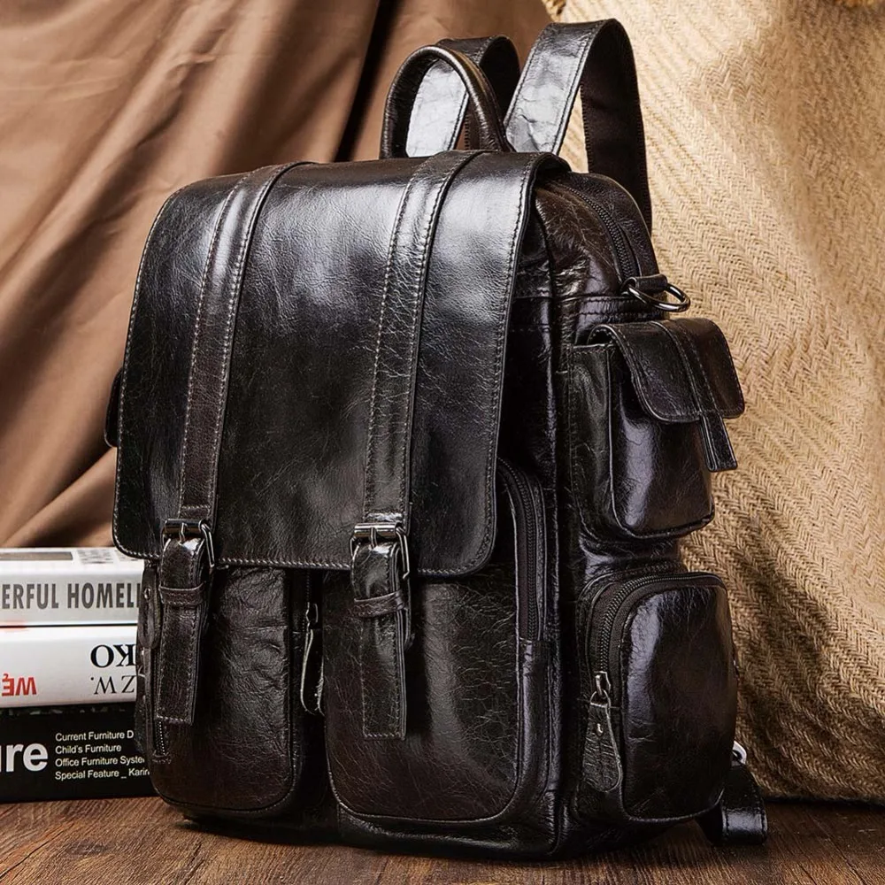 KAVIS черный натуральная кожа мужской рюкзак большой емкости для путешествий повседневная школьная сумка Школьный ранец для ноутбука