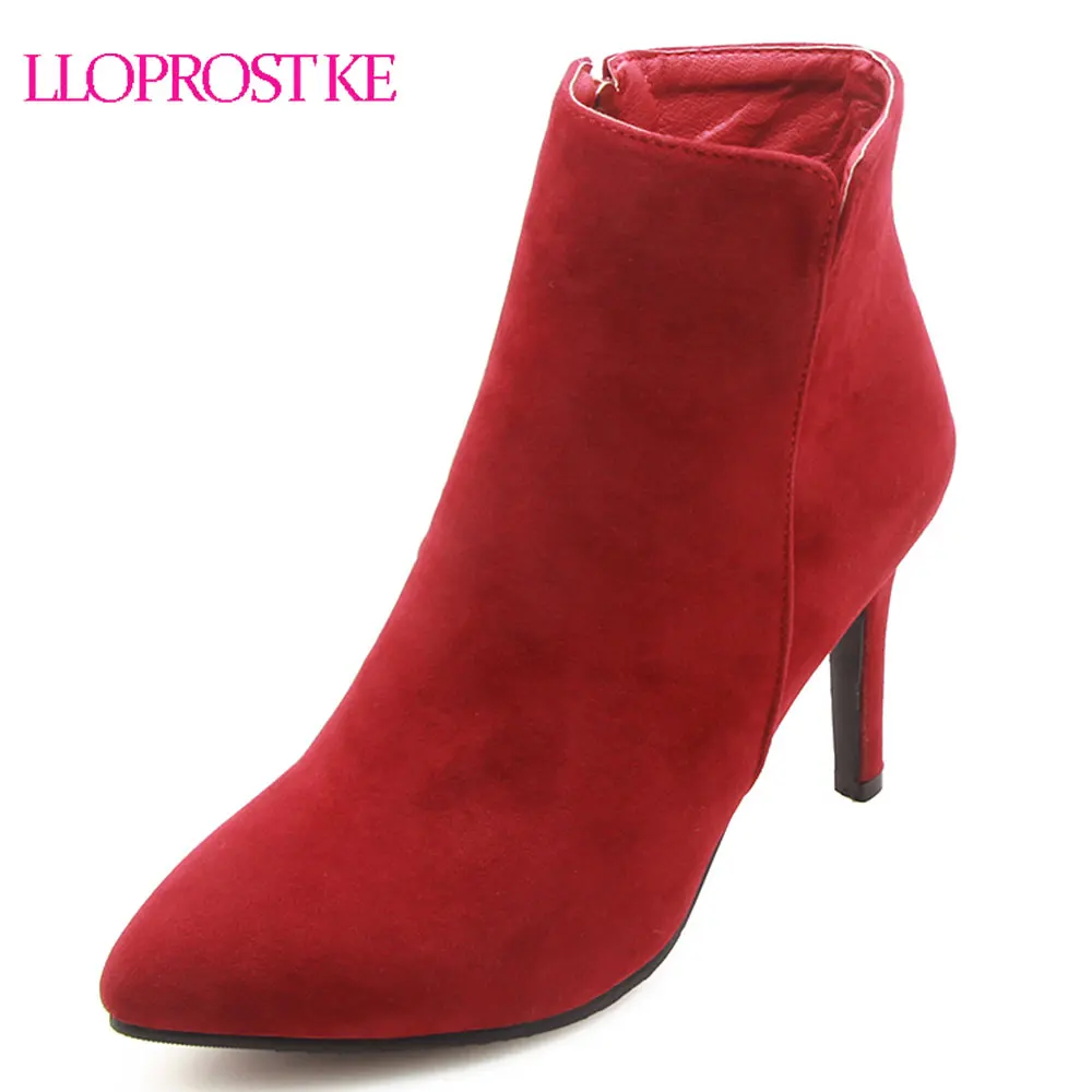 

Lloprost ke Women Chelsea Boots Brand Winter Warm Plush Short Ankle Boots Single Thin Heel Pointed Toe Martin Shoes Woman D426